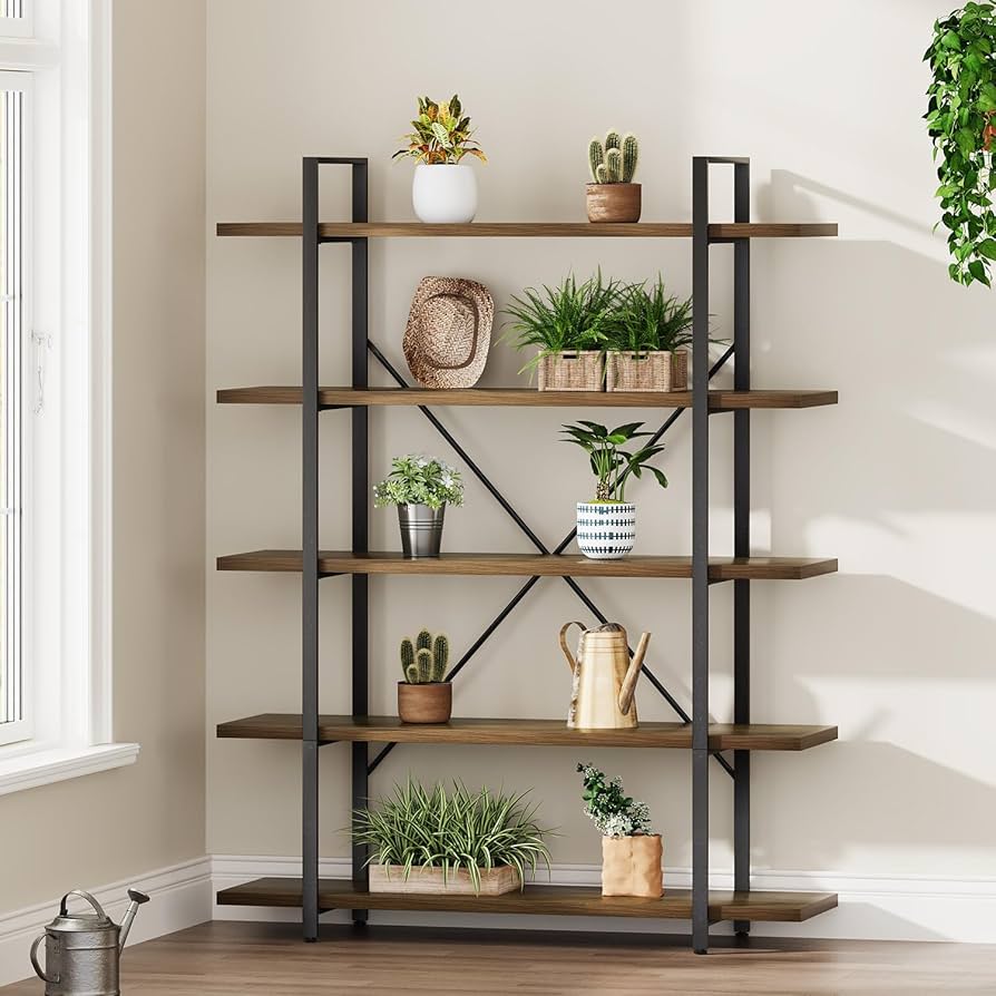 Amazon.com: HSH Industrial Wood and Metal 5 Tier Bookshelf, Large